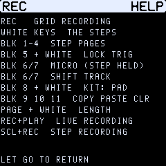 The help for REC, shown while REC is held